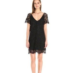 BB Dakota Rene Black Lace Short Sleeve Shift Dress Women Size Medium